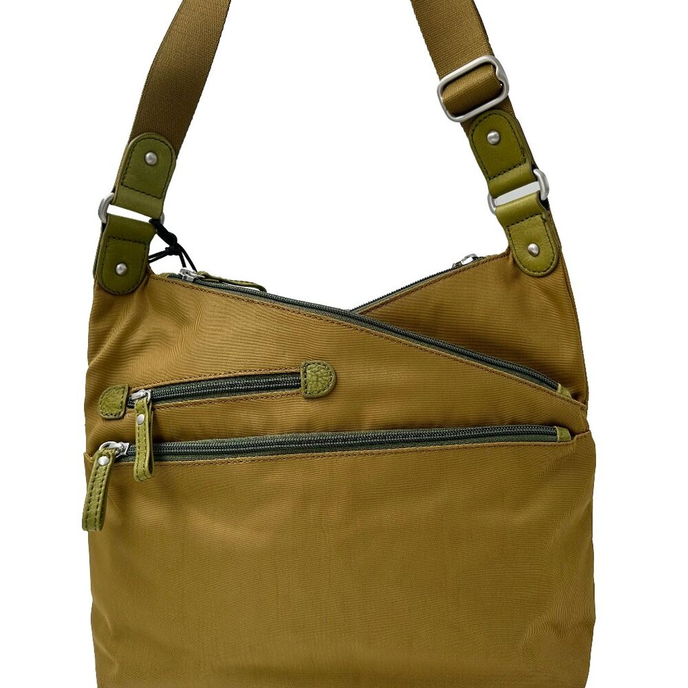 Osgoode Marley Kris’s Kross Traveler Crossbody Bag Pear Green Nylon Leather Trim